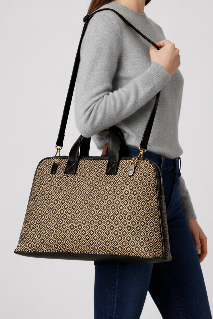 Signature Geometric Tote - Black