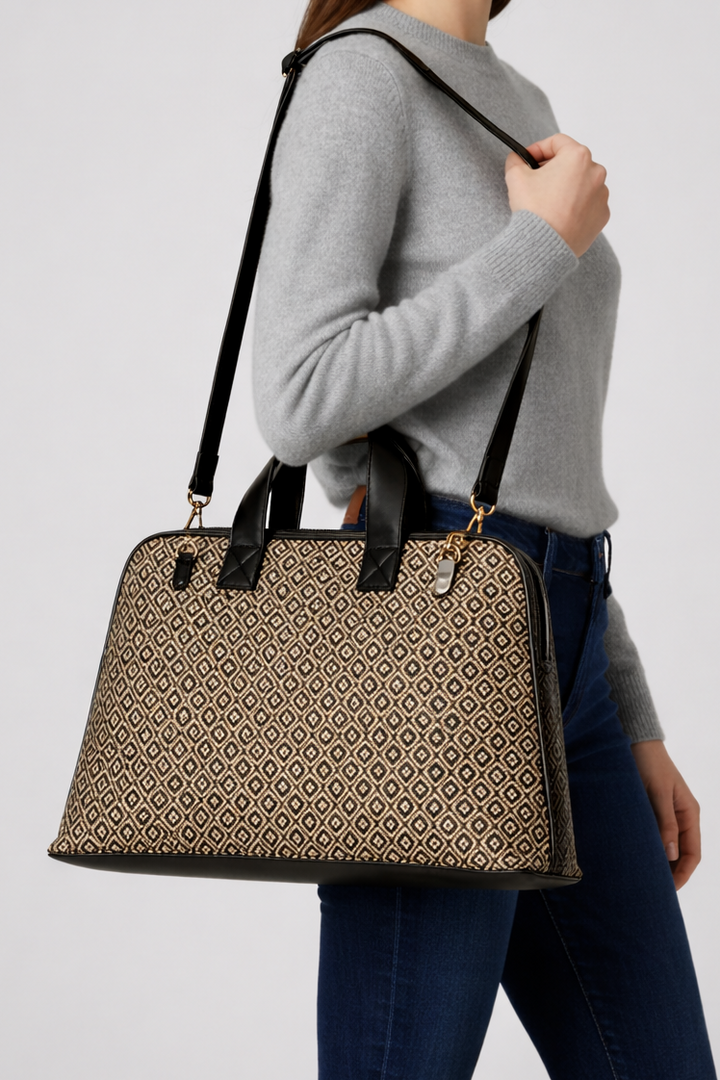 Signature Geometric Tote - Black