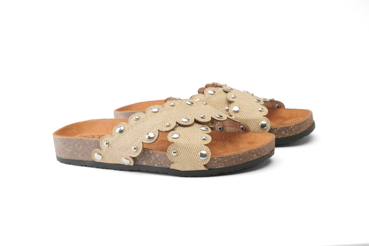 Beige Studded Cross Slides