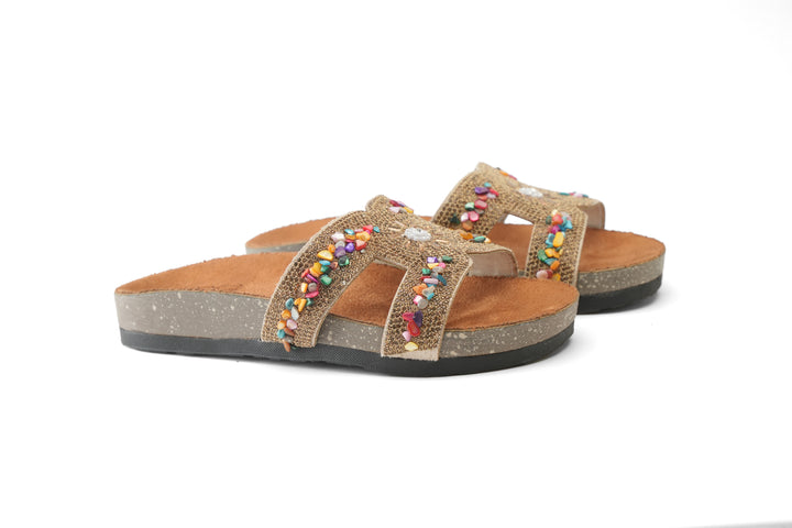 Golden Bloom Comfort Slides - Beige
