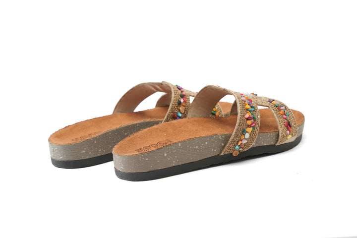 Golden Bloom Comfort Slides - Beige