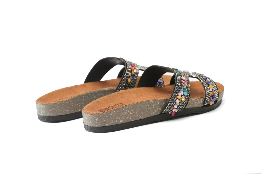 Midnight Bloom Sparkle Slides - black