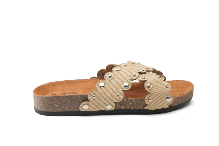 Beige Studded Cross Slides