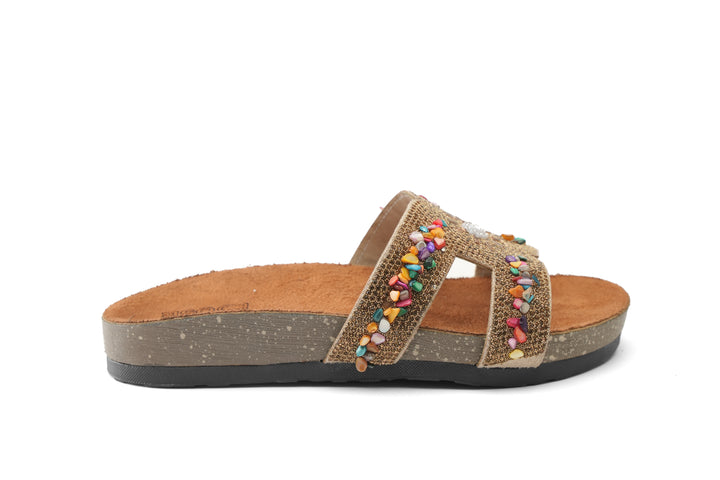 Golden Bloom Comfort Slides - Beige