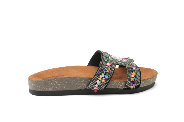 Midnight Bloom Sparkle Slides - black
