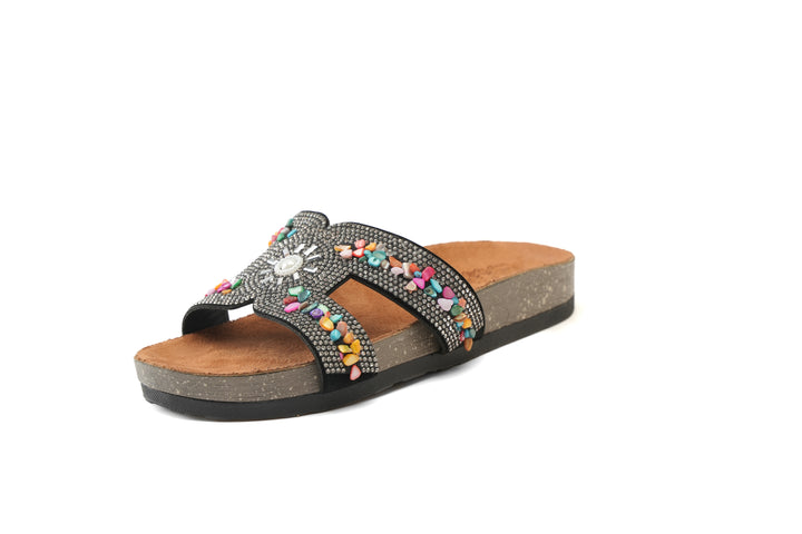 Midnight Bloom Sparkle Slides - black