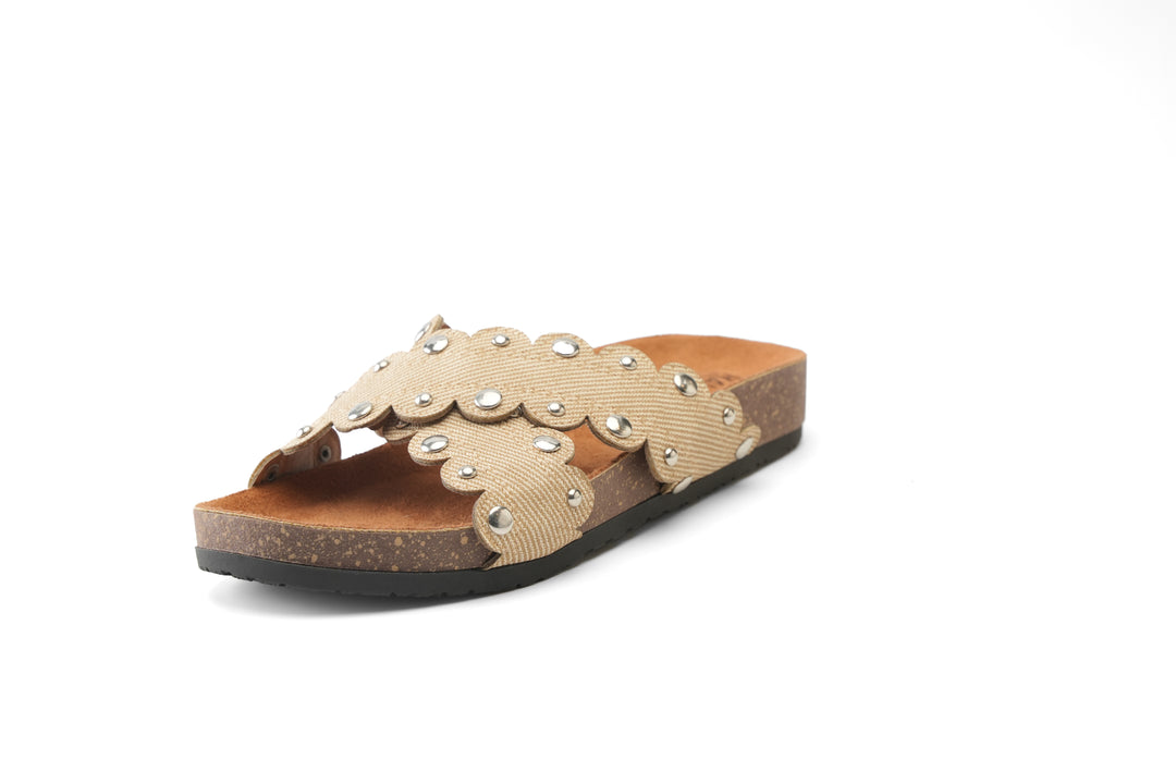 Beige Studded Cross Slides