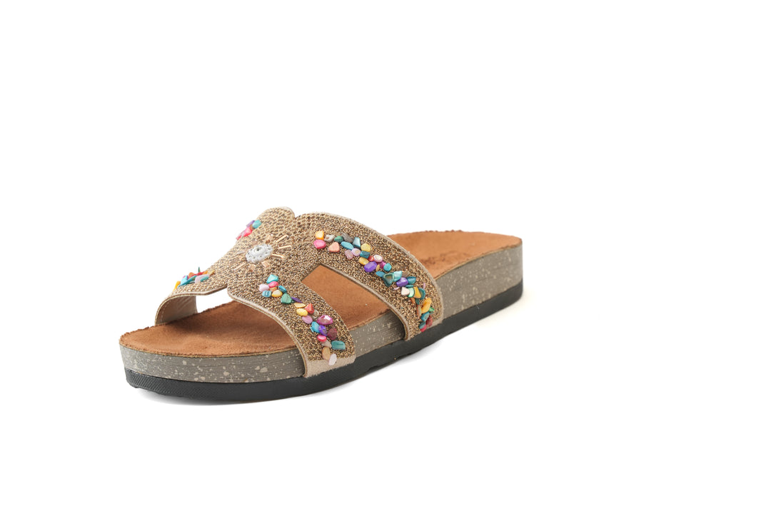 Golden Bloom Comfort Slides - Beige