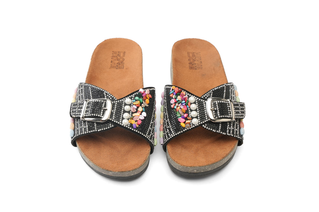 Regal Bloom Comfort Sandals - Black