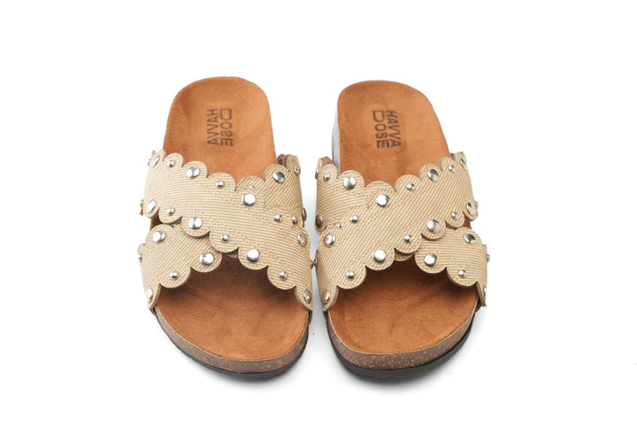 Beige Studded Cross Slides