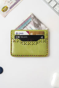 Midnight Stitch Card Holder – Handmade Genuine Leather - Olive Green