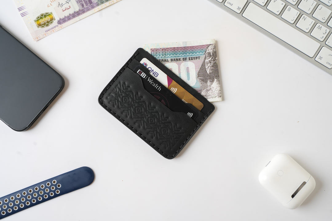Engraving Card Holder – Handmade Genuine Leather - Black