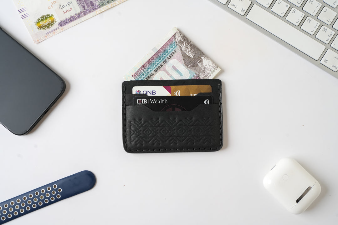 Engraving Card Holder – Handmade Genuine Leather - Black