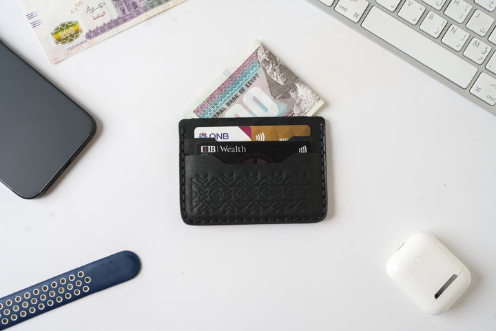 Engraving Card Holder – Handmade Genuine Leather - Black