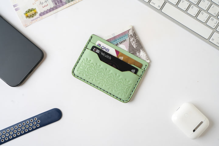 Engraving Card Holder – Handmade Genuine Leather - Mint Crest