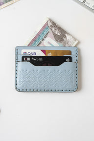 Engraving Card Holder – Handmade Genuine Leather - Frost Blue