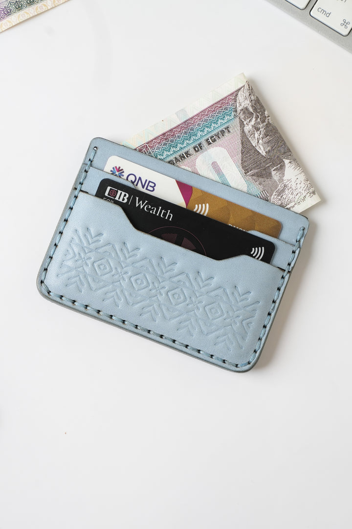 Engraving Card Holder – Handmade Genuine Leather - Frost Blue