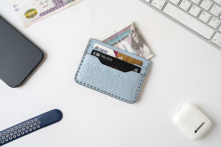 Engraving Card Holder – Handmade Genuine Leather - Frost Blue