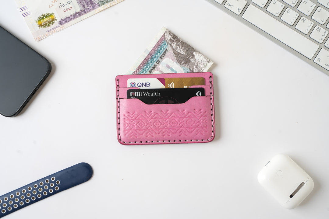 Engraving Card Holder – Handmade Genuine Leather - Rose Dust