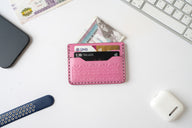 Engraving Card Holder – Handmade Genuine Leather - Rose Dust