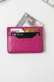 Engraving Card Holder – Handmade Genuine Leather - Fuchsia