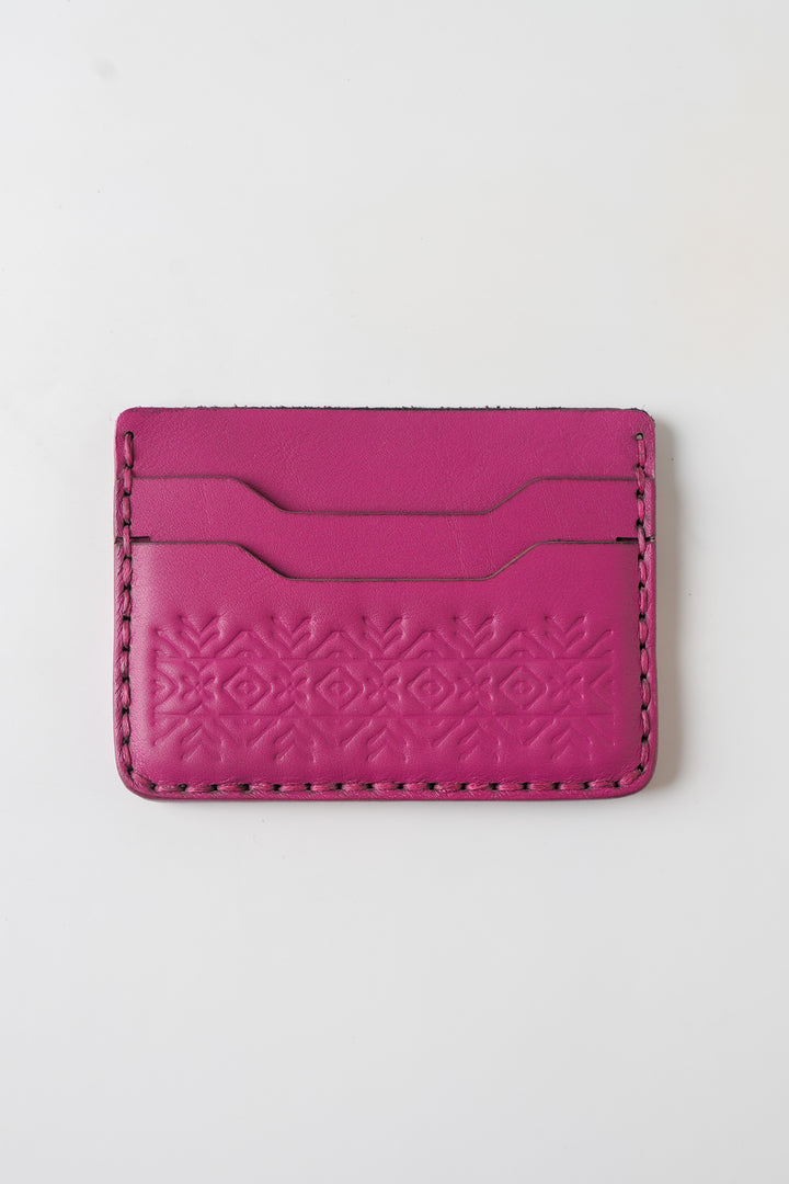 Engraving Card Holder – Handmade Genuine Leather - Fuchsia