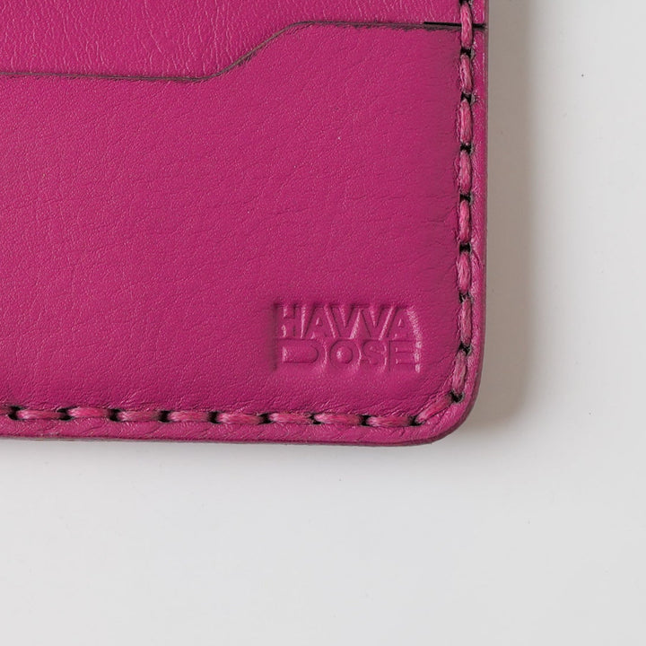 Engraving Card Holder – Handmade Genuine Leather - Fuchsia