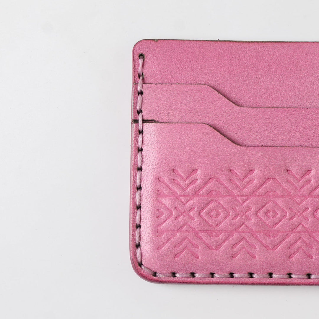 Engraving Card Holder – Handmade Genuine Leather - Rose Dust
