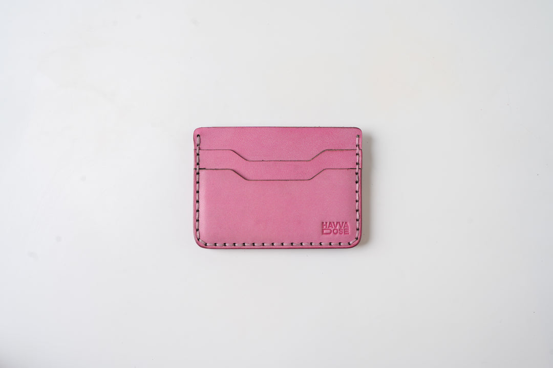 Engraving Card Holder – Handmade Genuine Leather - Rose Dust