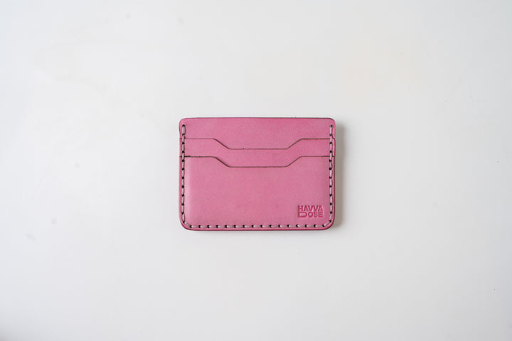 Engraving Card Holder – Handmade Genuine Leather - Rose Dust