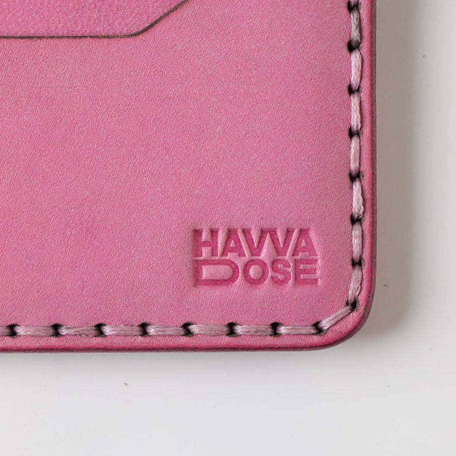 Engraving Card Holder – Handmade Genuine Leather - Rose Dust
