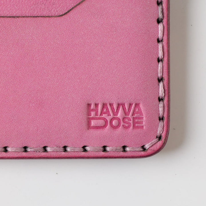 Engraving Card Holder – Handmade Genuine Leather - Rose Dust