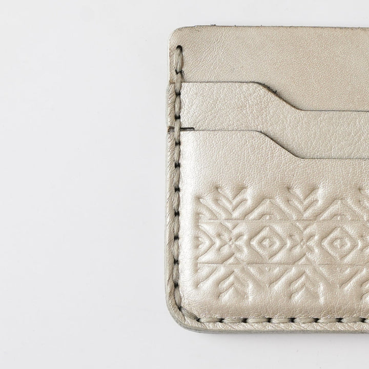Engraving Card Holder – Handmade Genuine Leather - Pearl Sand