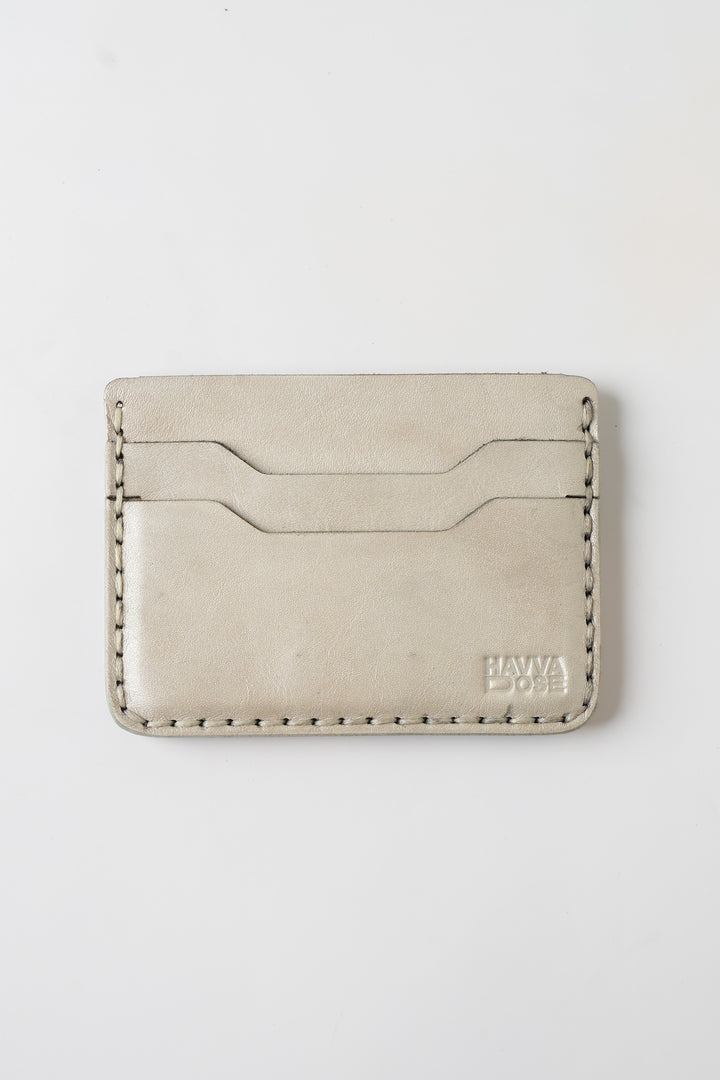 Engraving Card Holder – Handmade Genuine Leather - Pearl Sand