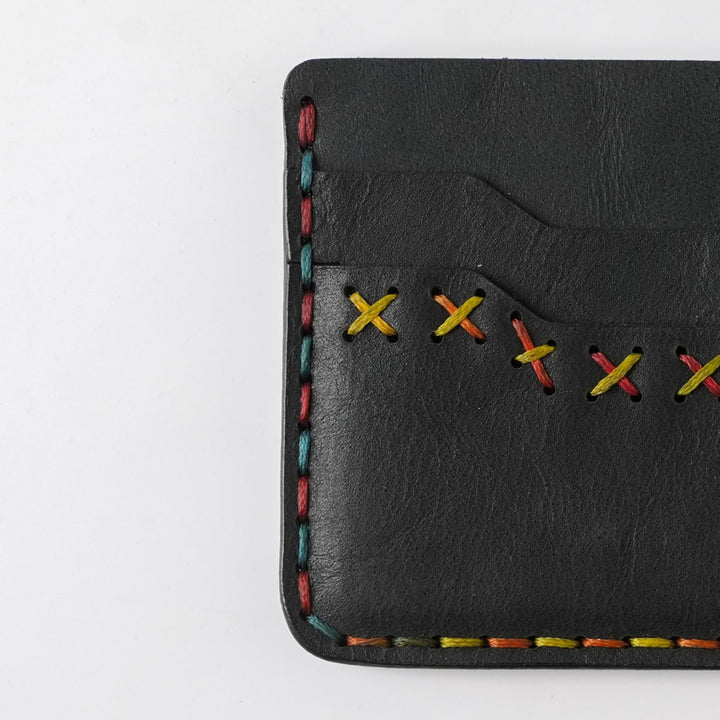 Midnight Stitch Card Holder – Handmade Genuine Leather - Black