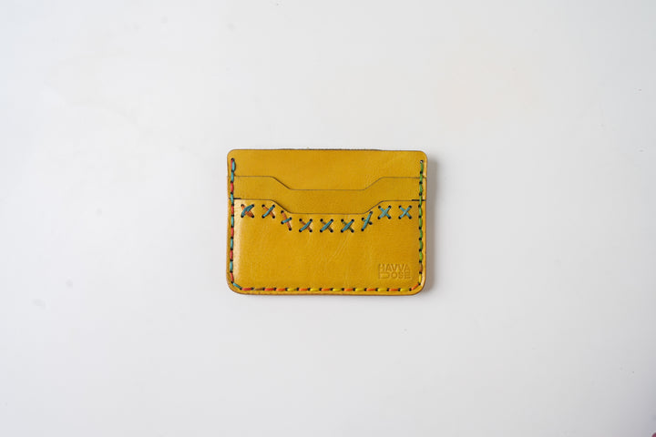 Midnight Stitch Card Holder – Handmade Genuine Leather - Mustard Yellow