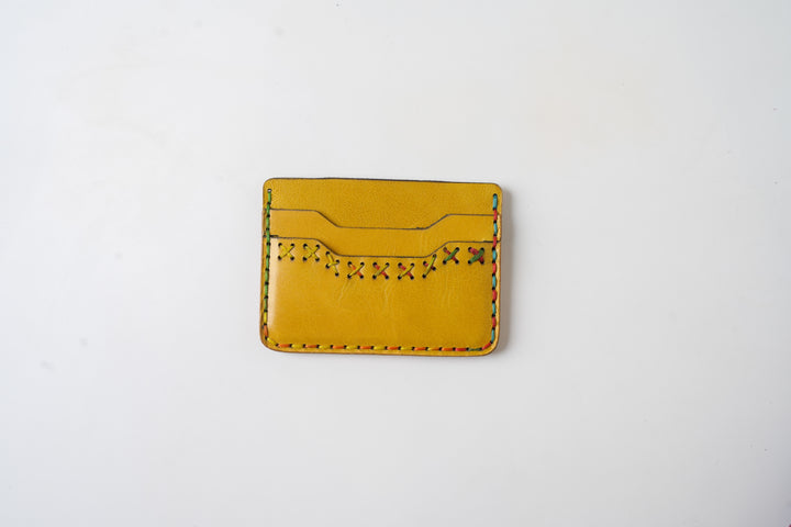 Midnight Stitch Card Holder – Handmade Genuine Leather - Mustard Yellow