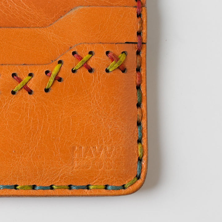 Midnight Stitch Card Holder – Handmade Genuine Leather - Burnt Orange