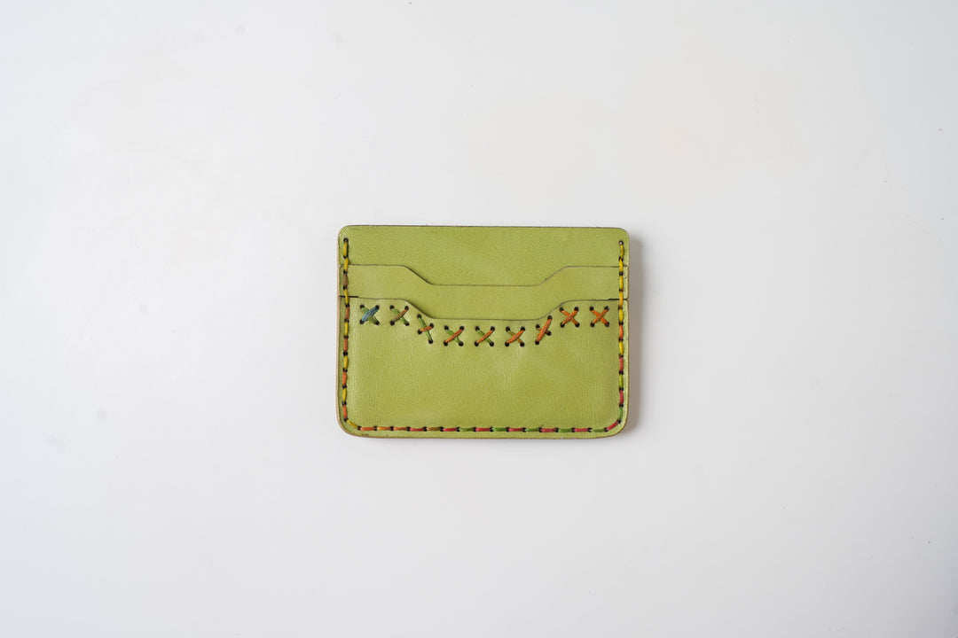 Midnight Stitch Card Holder – Handmade Genuine Leather - Olive Green