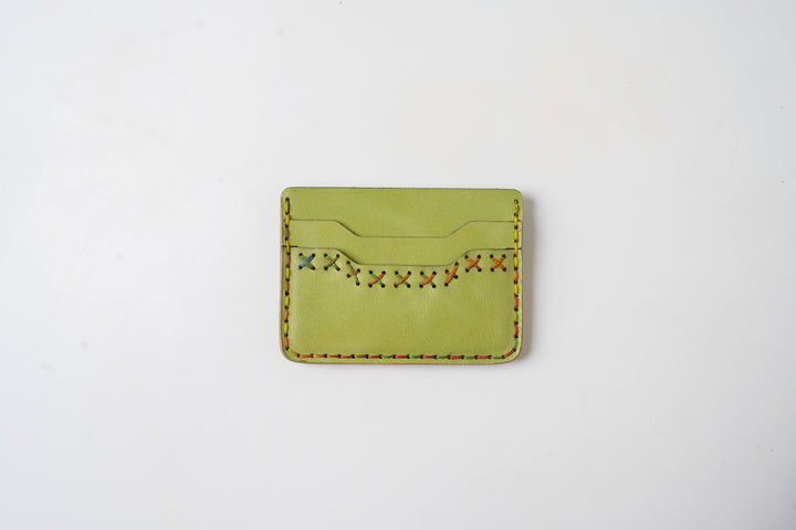 Midnight Stitch Card Holder – Handmade Genuine Leather - Olive Green