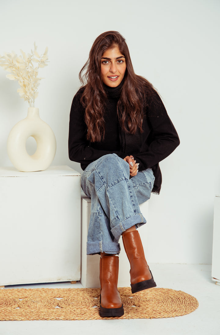 Plain Chelsea Leather Half Boots - Havan