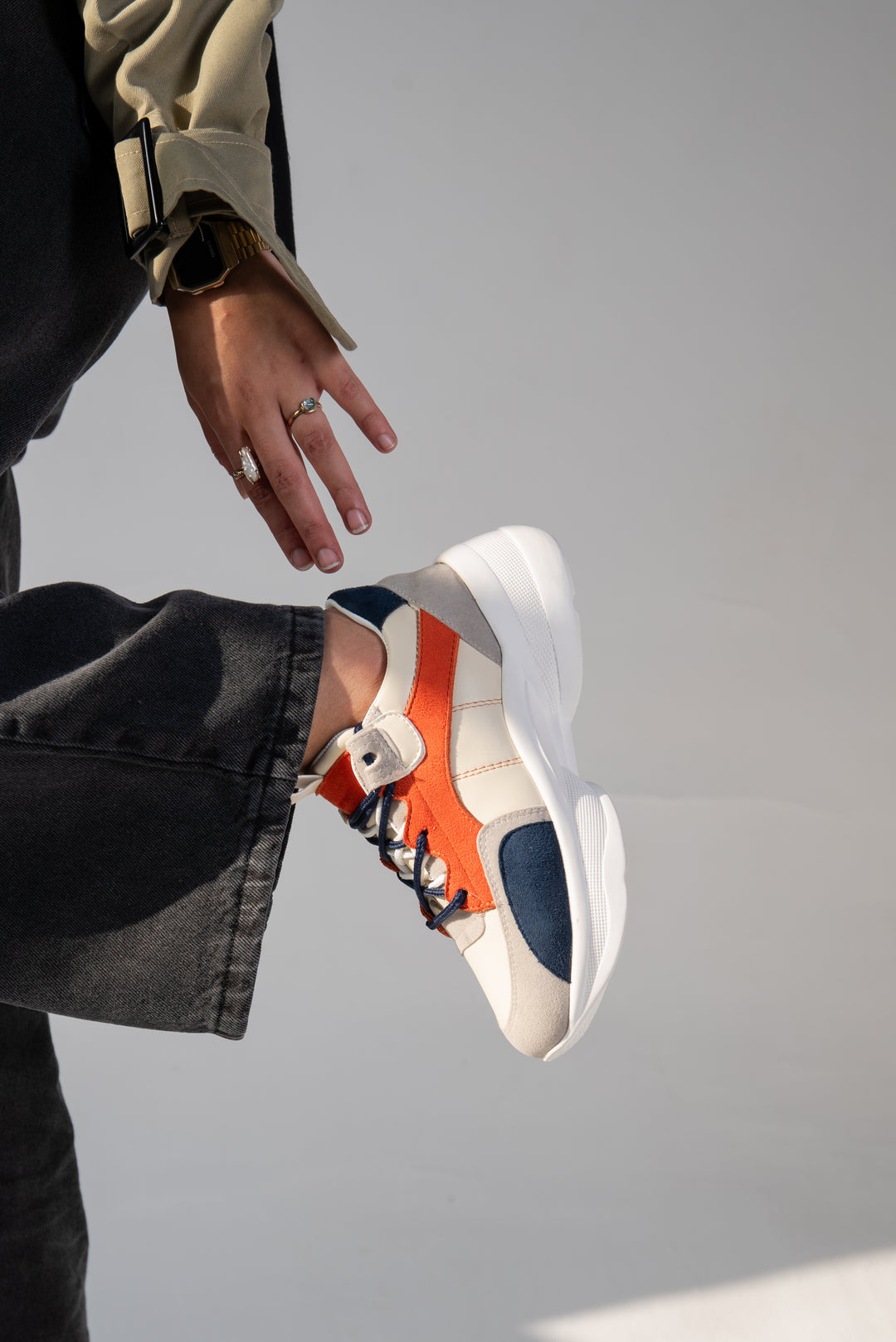 Chunky Sneaker Lined - Beige X Orange