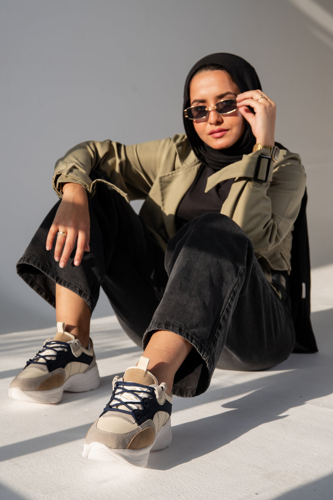 Chunky Sneaker Lined - Beige X Navy Blue