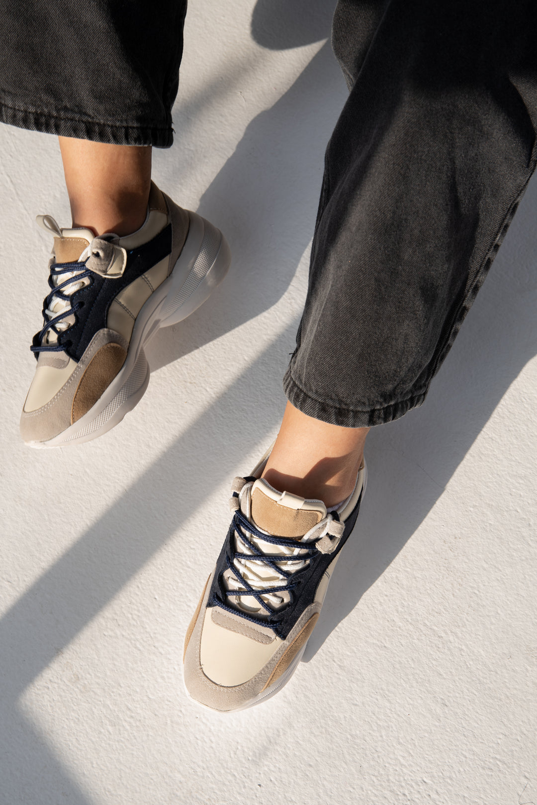 Chunky Sneaker Lined - Beige X Navy Blue