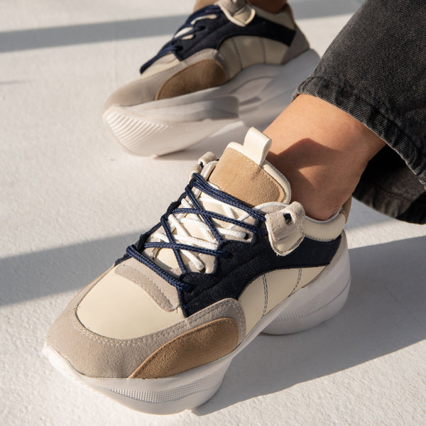 Chunky Sneaker Lined - Beige X Navy Blue
