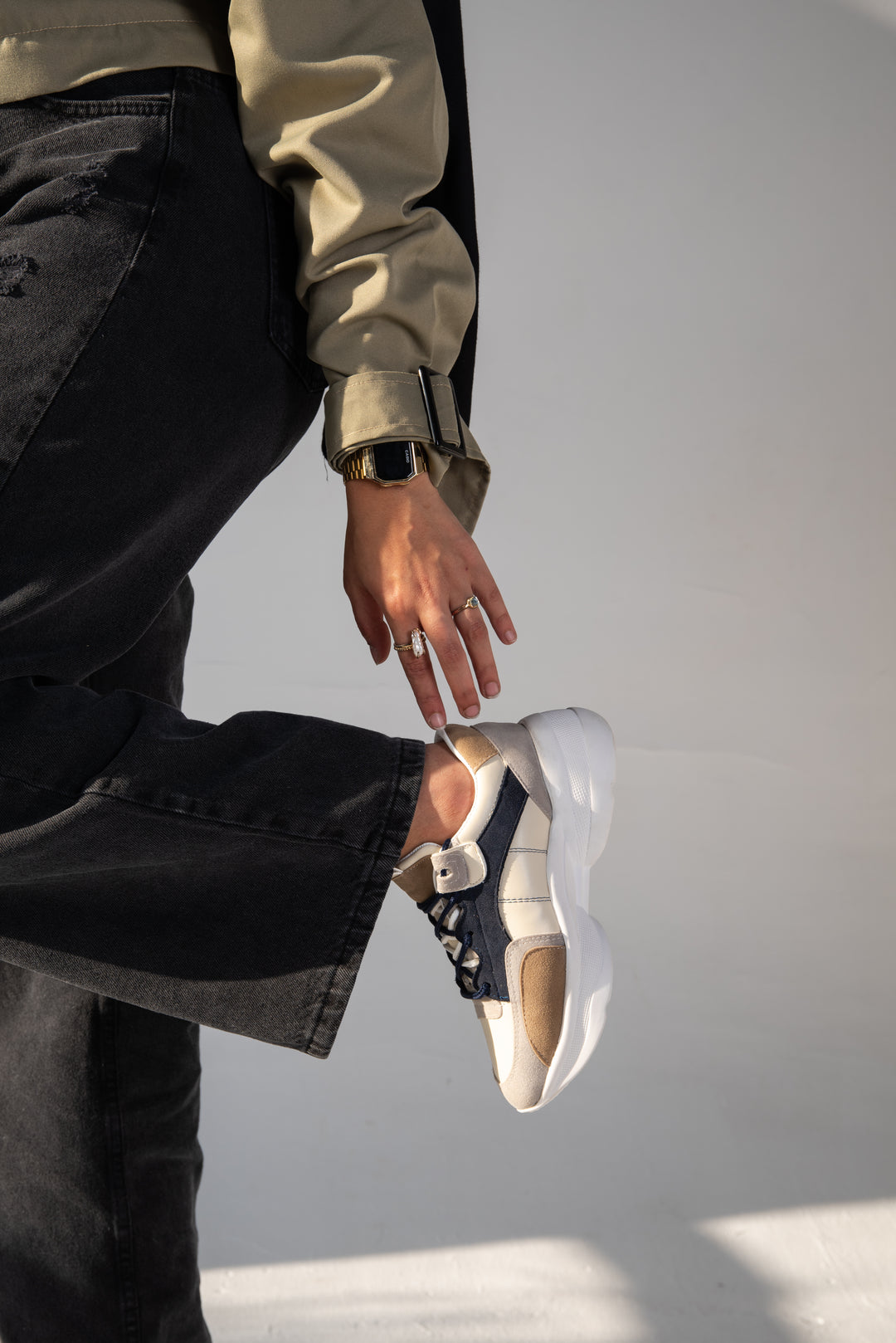 Chunky Sneaker Lined - Beige X Navy Blue