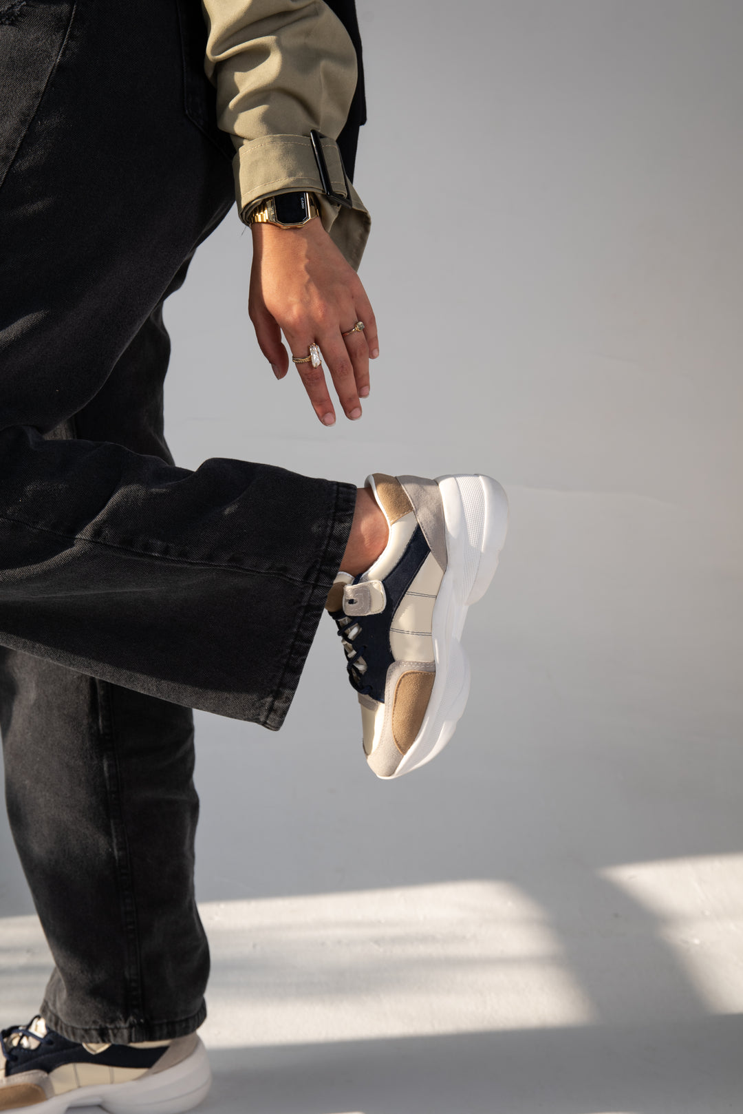Chunky Sneaker Lined - Beige X Navy Blue