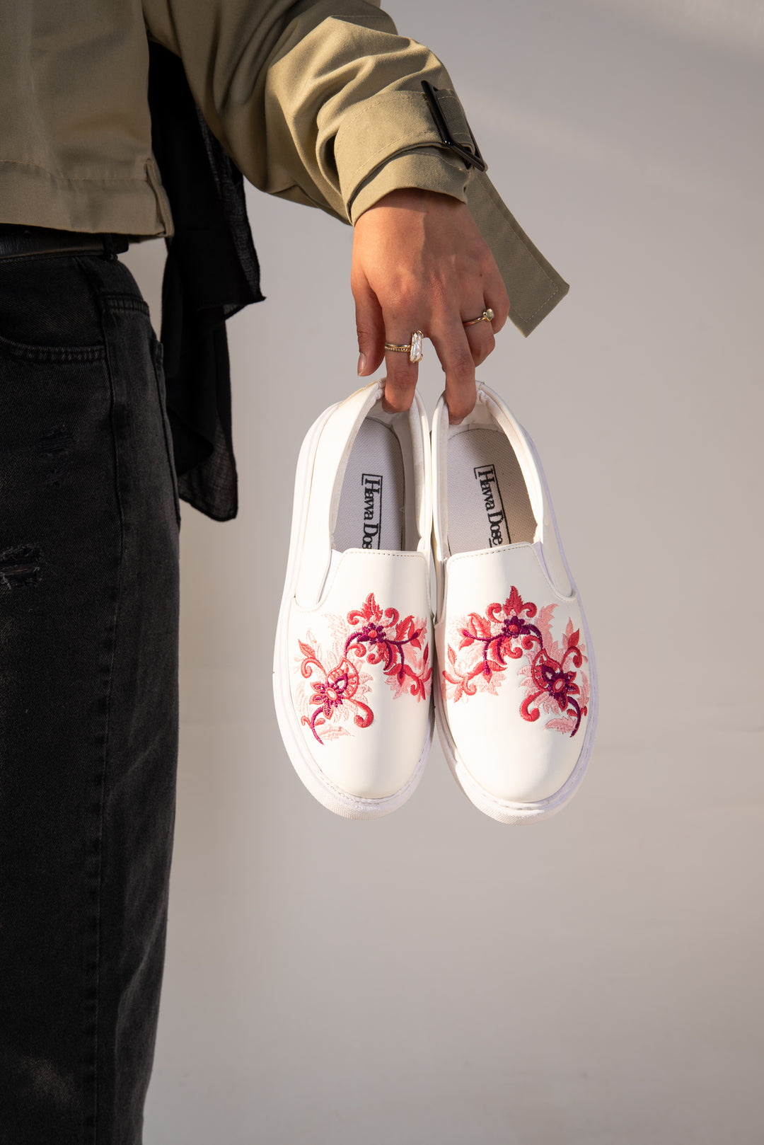 Slip-On Flower Embroidered Pink Sneaker