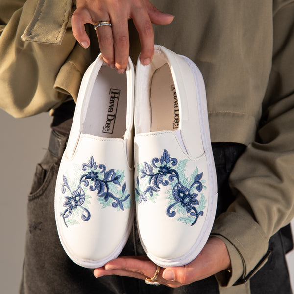 Slip-On Flower Embroidered BabyBlue Sneaker