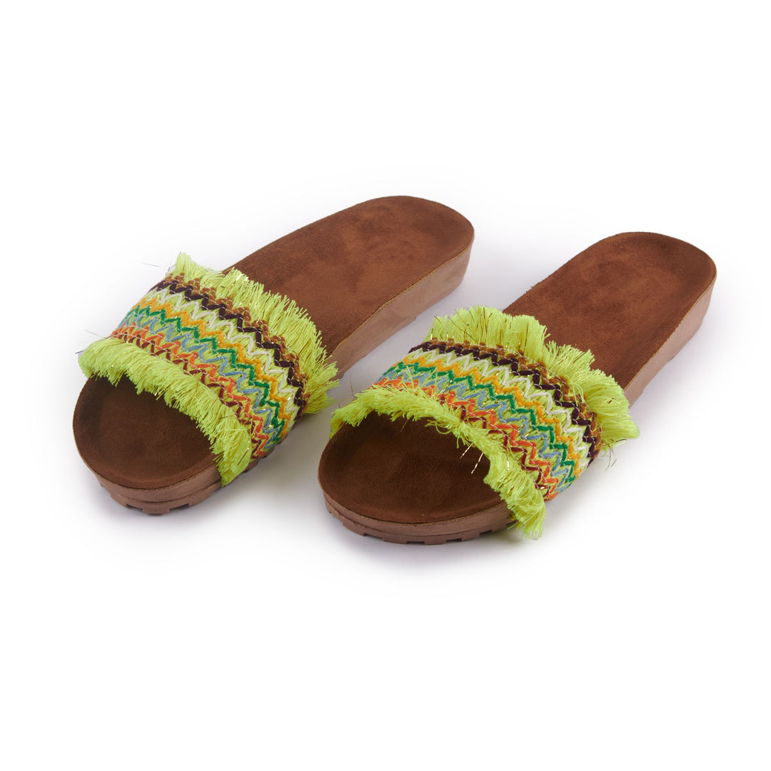 Yenile | Fringy Summer Slippers - Green